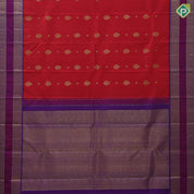 Chilly red gold zari thilagam rudraksham butta design purple and blue silver gold zari rettapett border navratri special silk saree