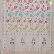 Silver grey multi color meena work banaras design self designed border tusser tissue saree