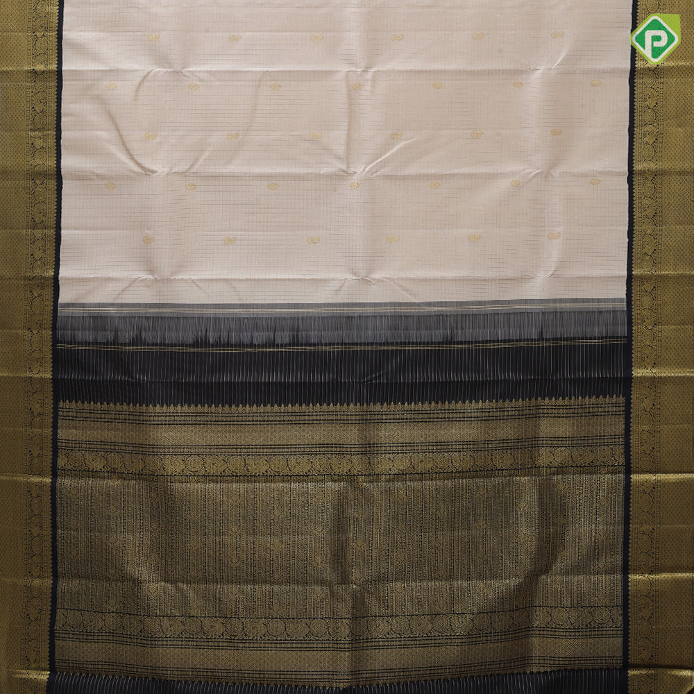 cream white gold zari kattam rudraksham butta black gold zari butta spin design red edge border exclusive traditional silk saree