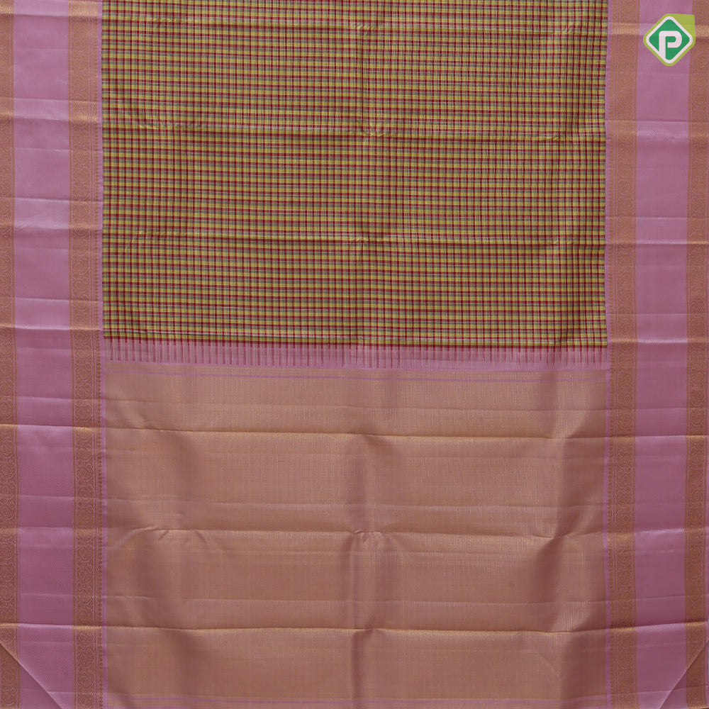 Tri color with gold zari micro checks design pale pink gold zari mango butta retta pattai border traditional silk saree