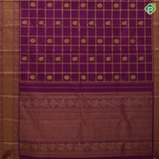 Magenta purple gold zari checks window panel butta design self gold zari peacock butta lines mid gap border traditional silk saree