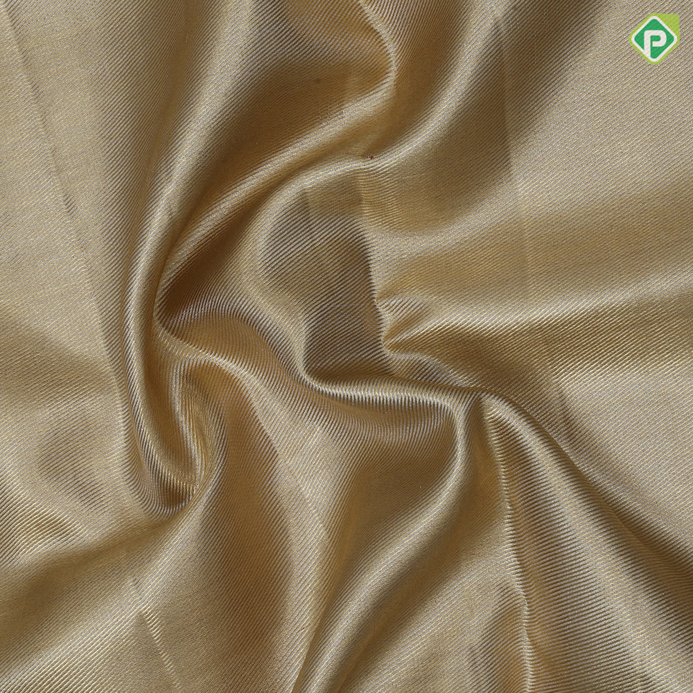 gold base zari by zari tissue plain shimmer design contrast silver zari plain shimmer border Grand bridal tissue silk saree
