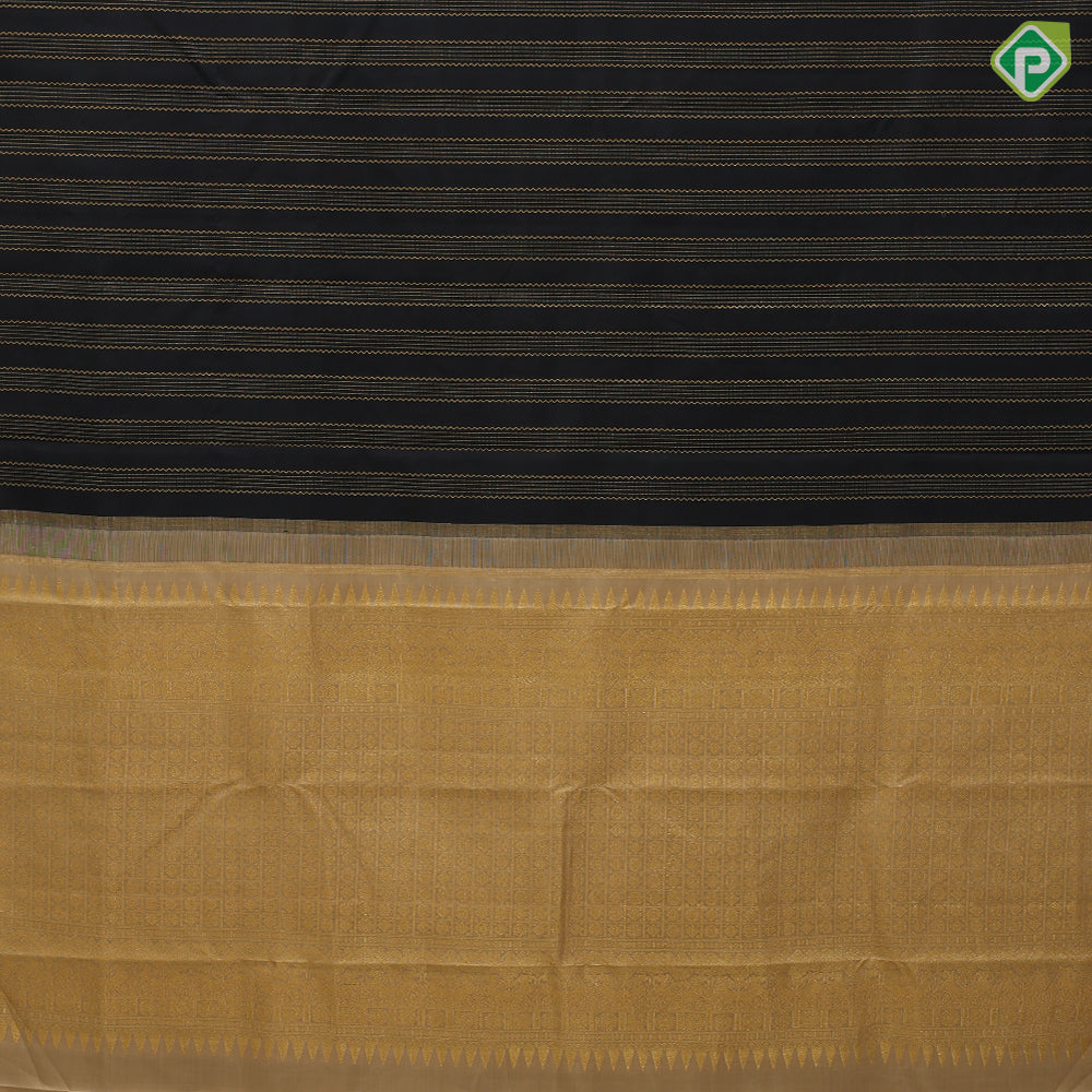 Luxury black gold zari zig zag stripes design borderless traditional silk saree