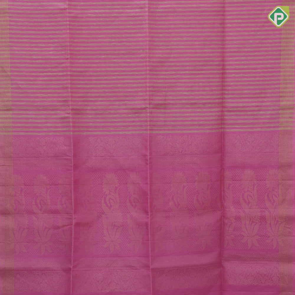 Pink with cream stripes designs self gold zari lines border grand floral pallu linen soft silk saree