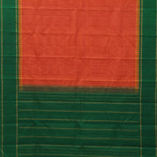 orange and red combo micro checks design forest green gold zari retta pett border gift silk saree