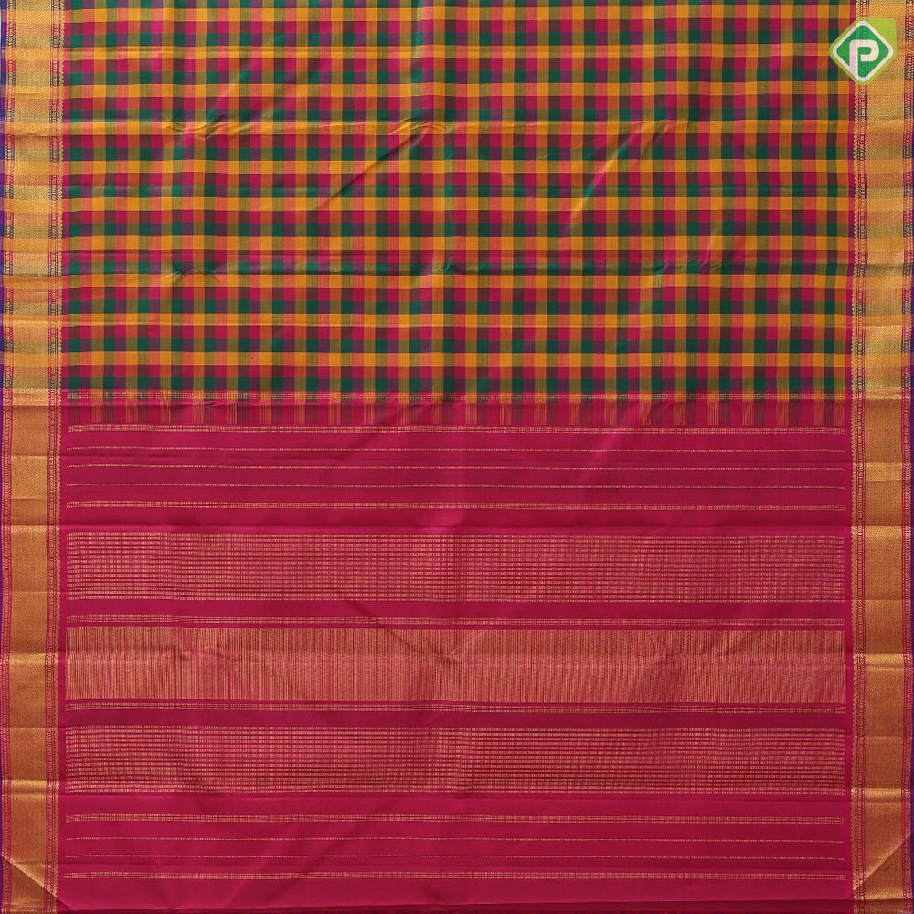Paalum pazhamum kattam multi color checks design self gold zari micro zig zag border traditional silk saree