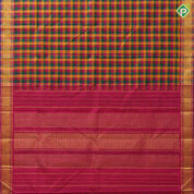 Paalum pazhamum kattam multi color checks design self gold zari micro zig zag border traditional silk saree