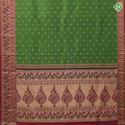 Forest green gold zari small leaf butta design marron red gold zari multi color pythoni style border gift silk saree
