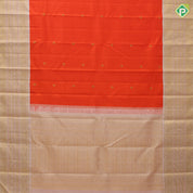 Fanta orange gold zari fancy leaf butta design cream white with gold zari pink butta and thread lines border vintage silk saree