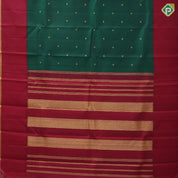 Bottle Green Gold Zari Ruthracham Motif Maroon Colour Edge Mailgan Border Design Traditional Silk Saree