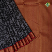 Luxury black grey silk thread wild effect design contrast red gold zari zig zag border trendy designer silk saree
