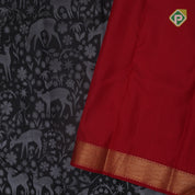Luxury black grey silk thread wild effect design contrast red gold zari zig zag border trendy designer silk saree