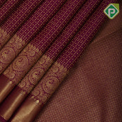 Magenta gold zari dot lines design self gold zari double design border Koorai silk saree