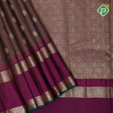 Chocolate gold zari leaf butta purple bentex temple border koorai silk saree