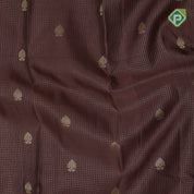 Chocolate gold zari leaf butta purple bentex temple border koorai silk saree