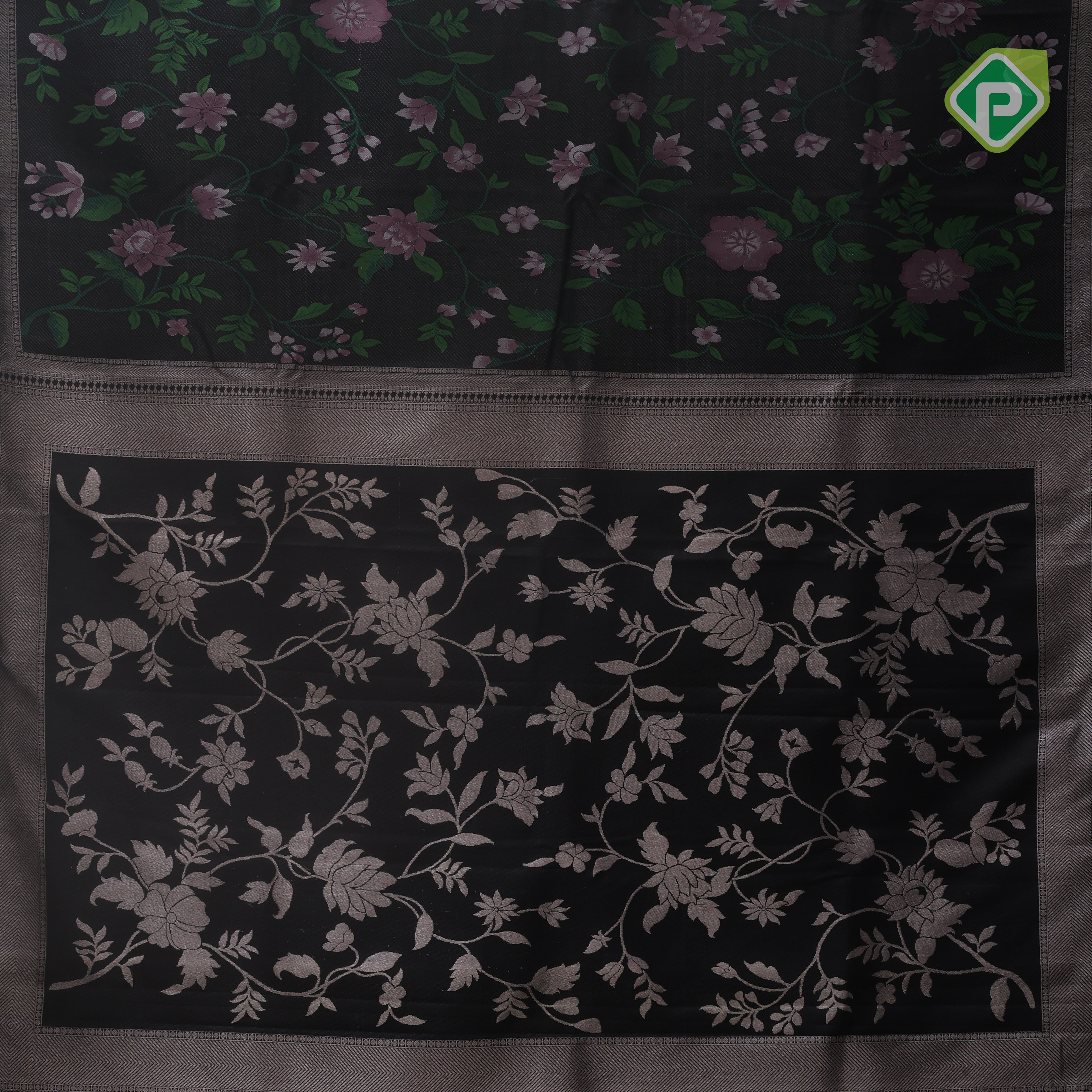 Luxury black multi color meena work design Self silver zari edge border trendy designer silk saree