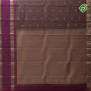 Chocolate gold zari leaf butta purple bentex temple border koorai silk saree