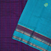 Purple base green thread checks and butta design double color gold zari border silk cotton saree