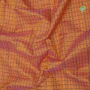 peach orange base thread checks and butta design double color gold zari border silk cotton saree