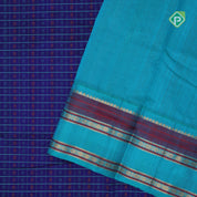Blue base thread checks and butta design double color gold zari border silk cotton saree