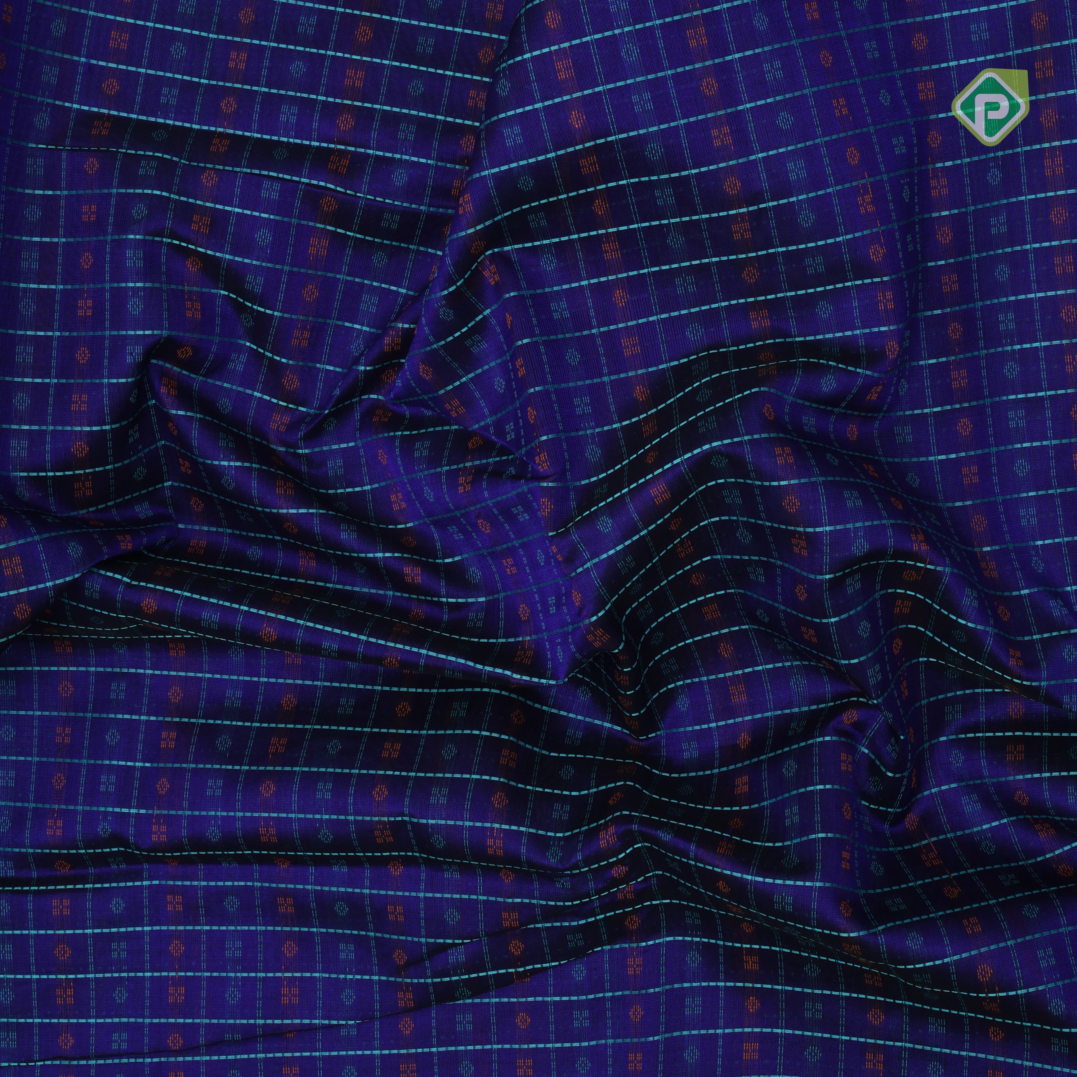 Blue base thread checks and butta design double color gold zari border silk cotton saree