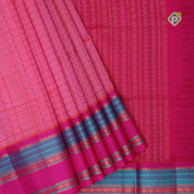 Pink base thread checks and butta design double color gold zari border silk cotton saree