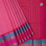 Pink base thread checks and butta design double color gold zari border silk cotton saree