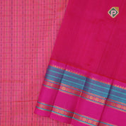Pink base thread checks and butta design double color gold zari border silk cotton saree