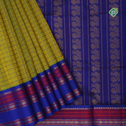 Android green blue thread checks and butta design double color gold zari border silk cotton saree
