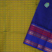 Android green blue thread checks and butta design double color gold zari border silk cotton saree
