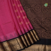 Pink gold zari mayil rudraksham butta checked grand pallu design Dark brown border silk cotton saree