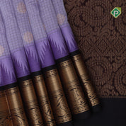 Lavender gold zari mayil rudraksham butta checked grand pallu design Dark brown border silk cotton saree