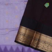 Lavender gold zari mayil rudraksham butta checked grand pallu design Dark brown border silk cotton saree
