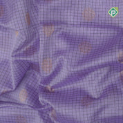 Lavender gold zari mayil rudraksham butta checked grand pallu design Dark brown border silk cotton saree