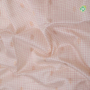 White red micro checks and kamalam butta grand pallu design red gold zari border silk cotton saree