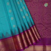 Sea green gold zari mayil rudraksham butta checked grand pallu design contrast border silk cotton saree