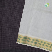 Dark violet White micro checks grand pallu design cream white gold zari border silk cotton saree