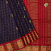 Violet gold zari mayil rudraksham butta checked grand pallu design contrast red border silk cotton saree