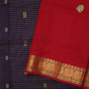Violet gold zari mayil rudraksham butta checked grand pallu design contrast red border silk cotton saree