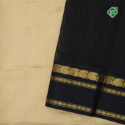 Sandal gold zari mayil rudraksham butta checked grand pallu design Black border silk cotton saree