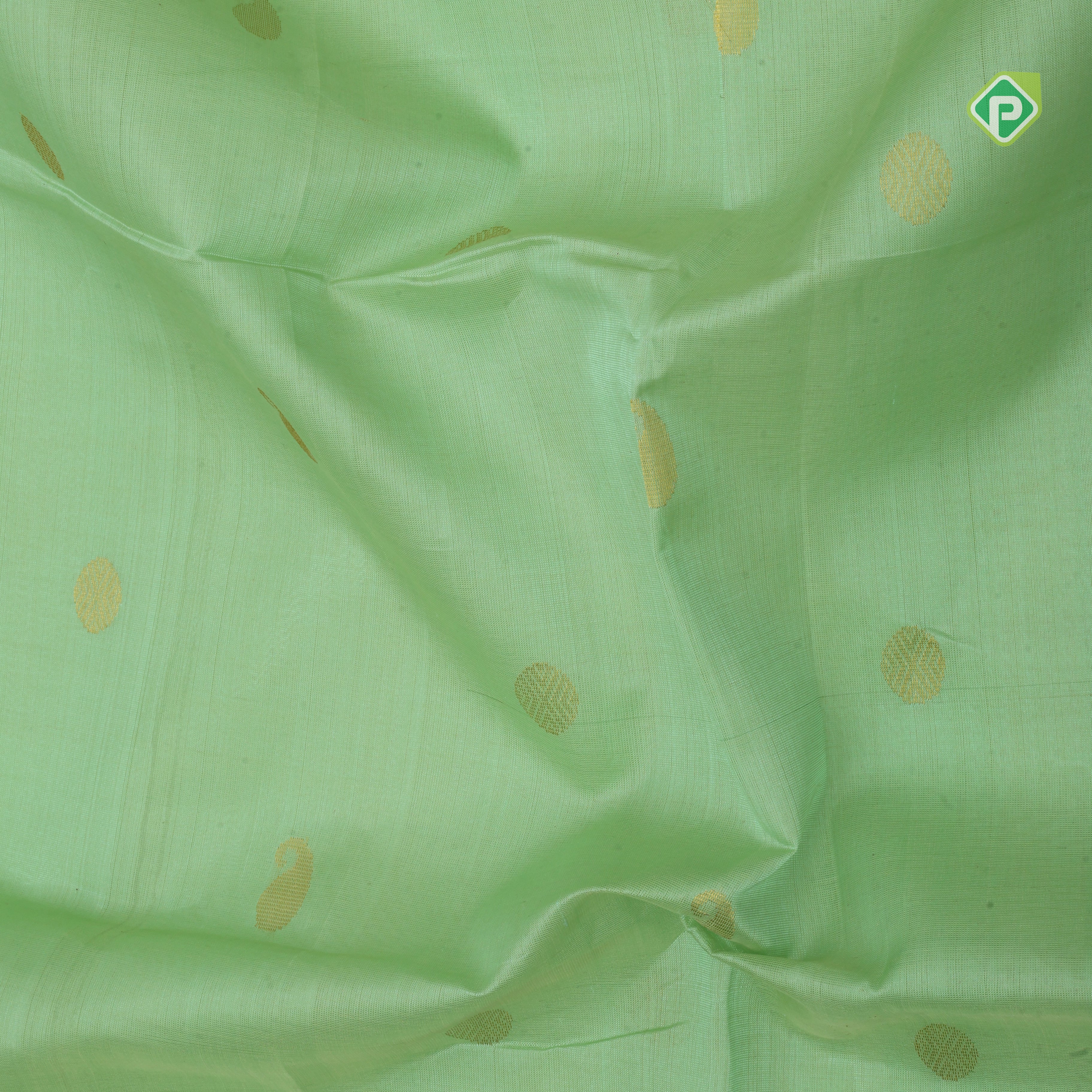 Pista green butta design red grand pallu concept rani red gold zari border silk cotton saree