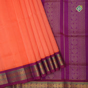 orange plain contrast red grand pallu concept rani pink gold zari thread mango lines silk cotton saree