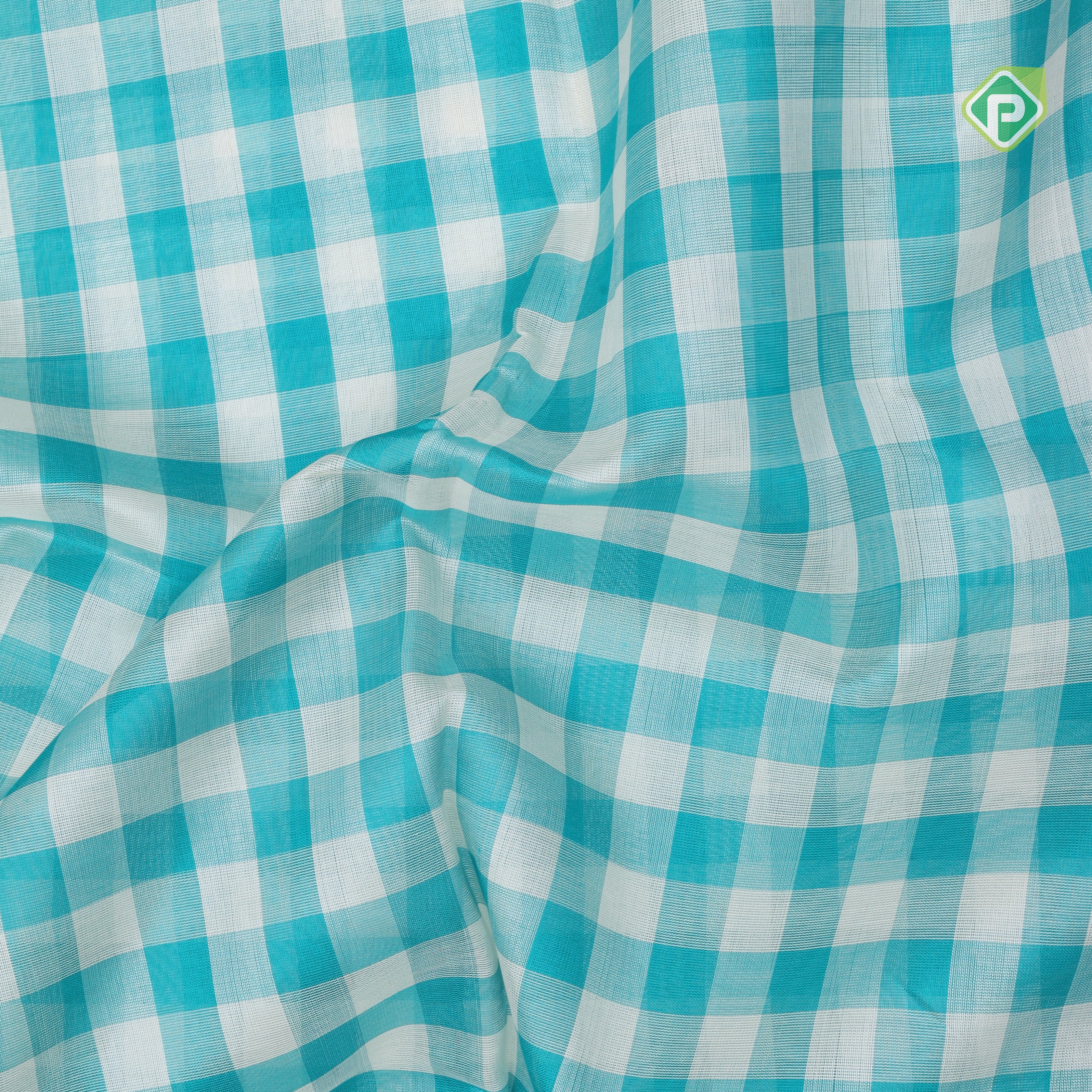 Rama green with cream white checks design grand pallu design rani pink gold zari border silk cotton saree