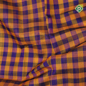 Blue and Yellow checks design grand pallu design rani red gold zari rettapet border silk cotton saree