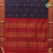 Violet gold zari mayil rudraksham butta checked grand pallu design contrast red border silk cotton saree