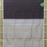 Dark violet White micro checks grand pallu design cream white gold zari border silk cotton saree