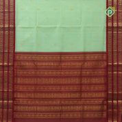 Pista green butta design red grand pallu concept rani red gold zari border silk cotton saree