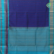 Blue base thread checks and butta design double color gold zari border silk cotton saree