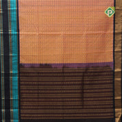 peach orange base thread checks and butta design double color gold zari border silk cotton saree
