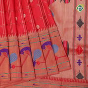 Rani red gold zari double check flower butta self gold zari pythonic border banaras style silk saree